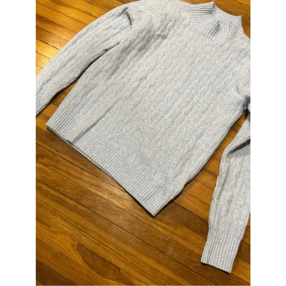 J.Crew Light Blue Cable knit mockneck sweater in extra-soft yarn